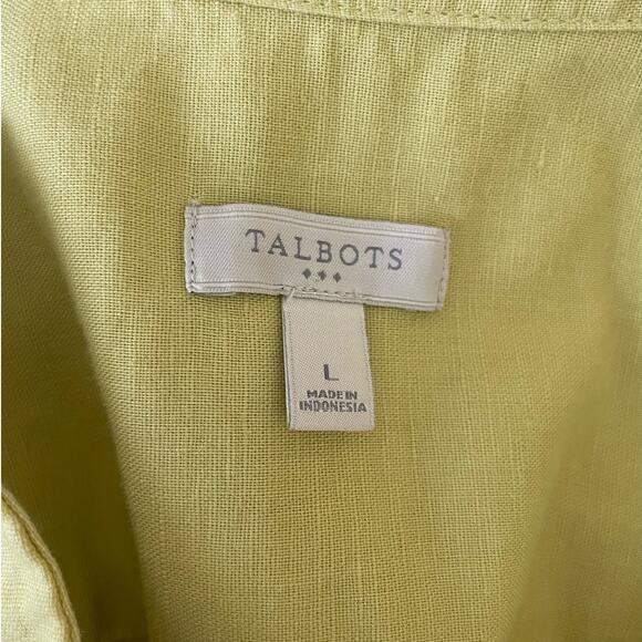 Talbots Women Top L Chartreuse Linen Cotton Sustainable Office Preppy Coastal - Picture 2 of 9
